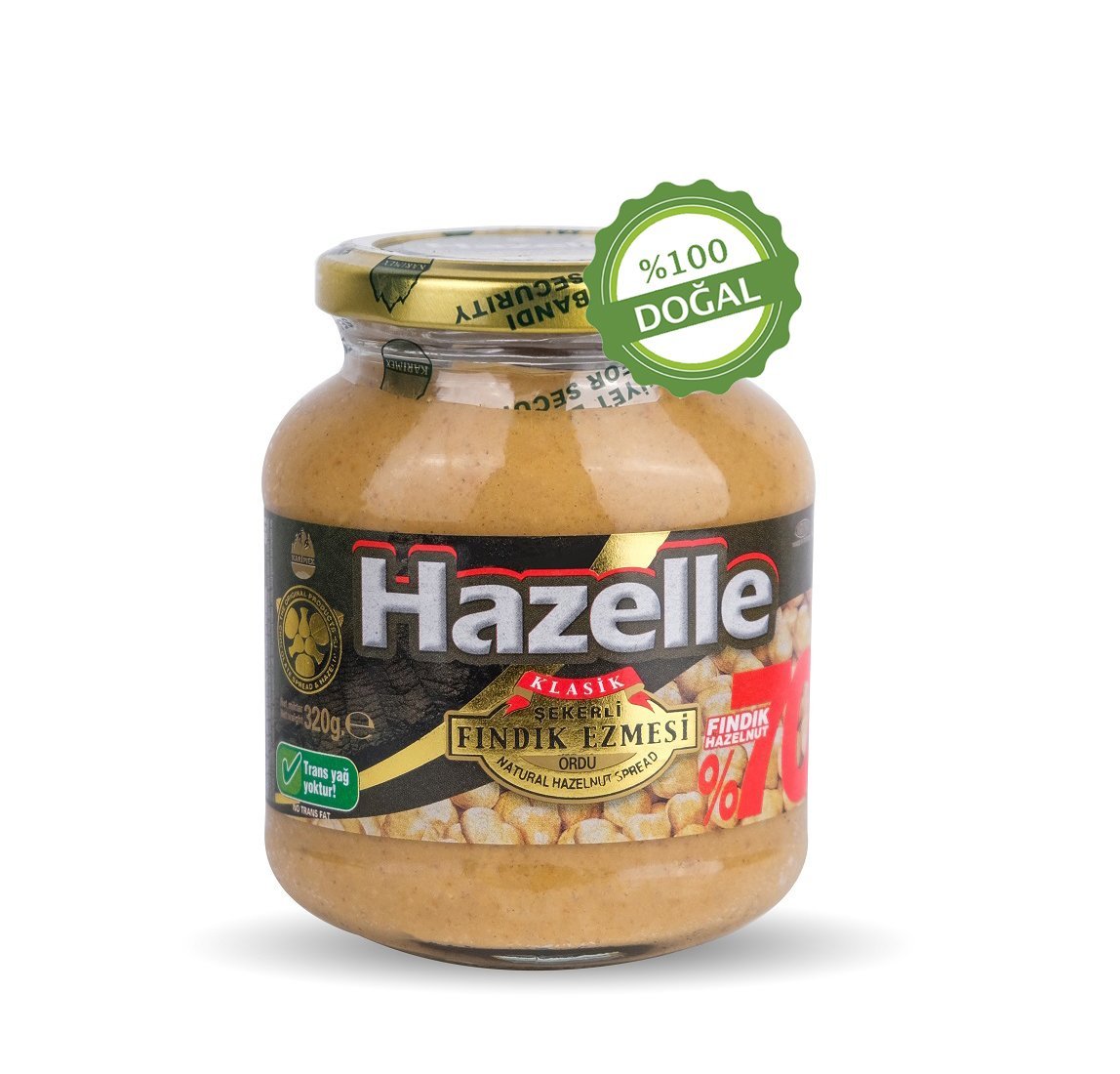 Hazelle Şekerli Fındık Ezmesi 320g (%70 Fındık) Cam Kavanoz