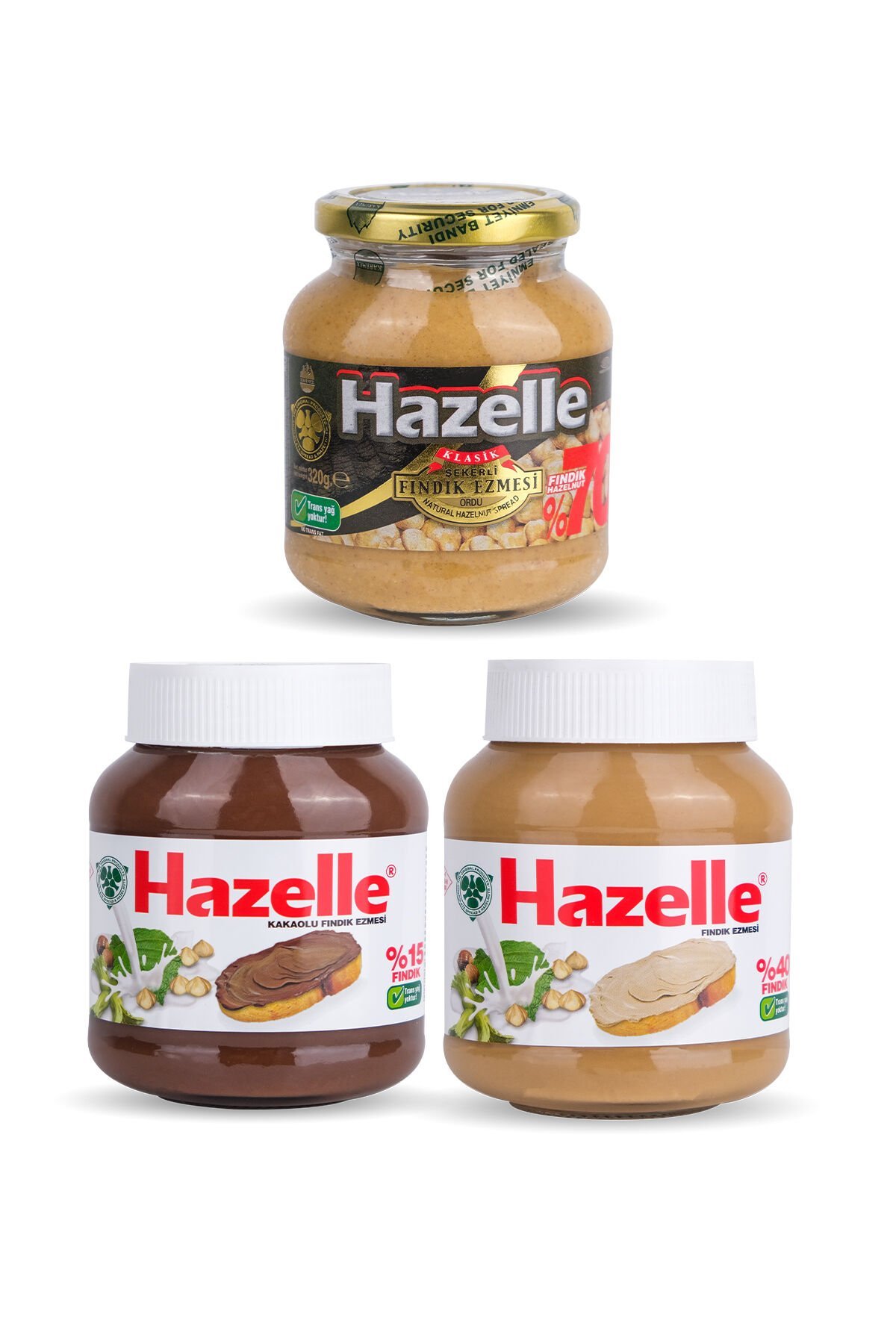 Hazelle Sütlü ve Kakaolu Fındık Kreması 350gr + Şekerli Fındık Ezmesi 320gr